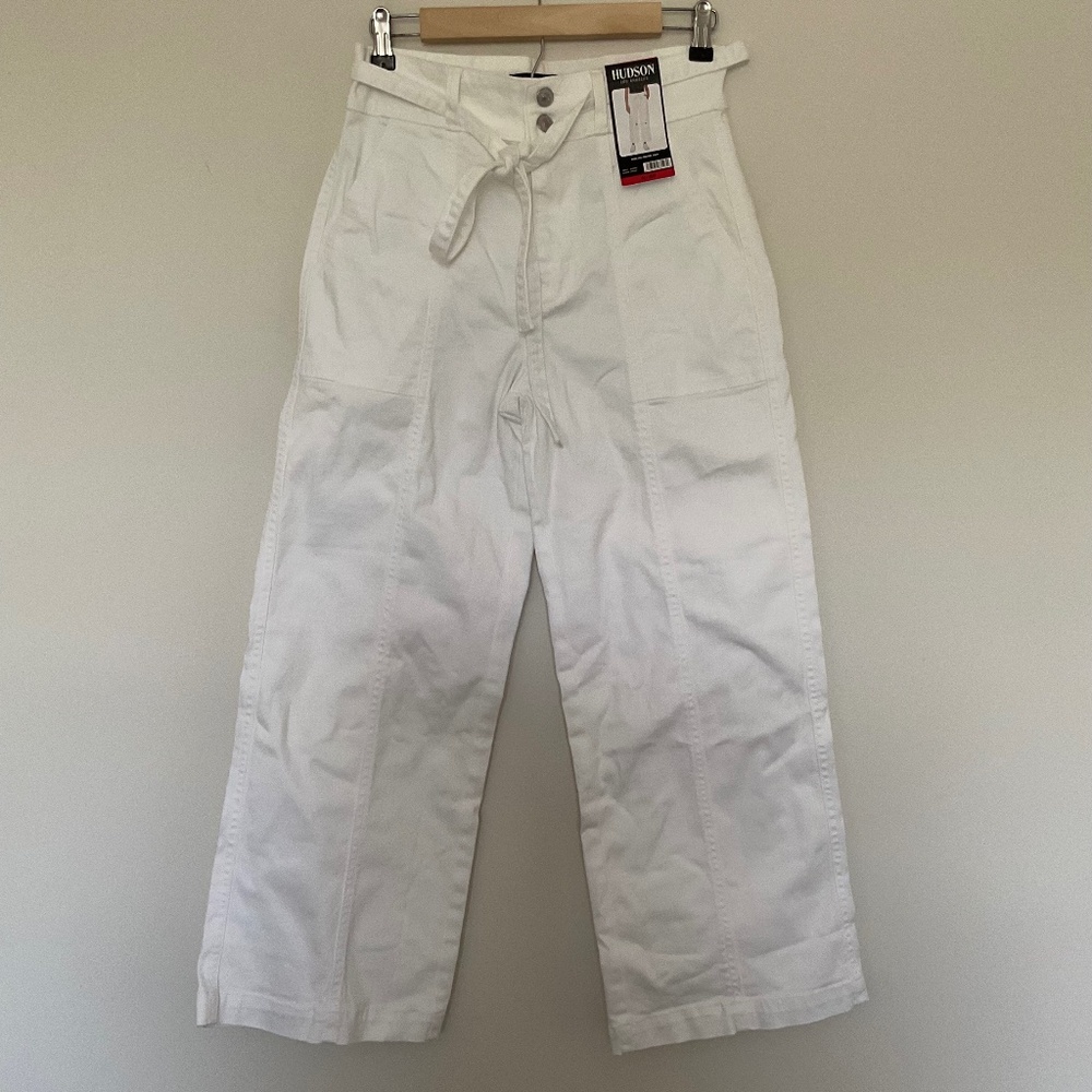 Hudson Womens Jeans White Wide-Leg Belted Stretch Denim High-Rise Sz 8 Pretty